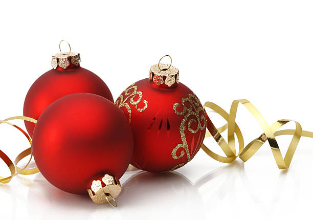 istock Christmas balls with gold ribbons 93463286