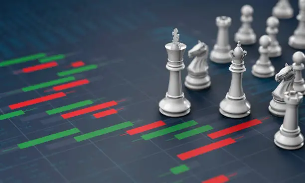 Photo of Chess on candle stick graph, planning buy sell on stock market