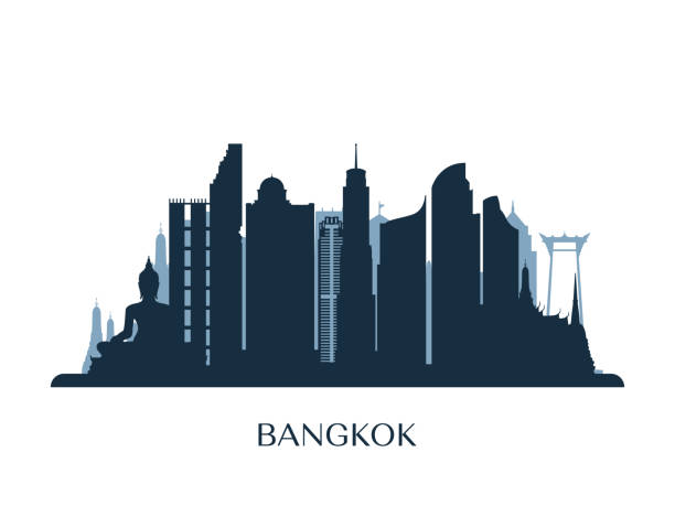 Bangkok skyline, monochrome silhouette. Vector illustration. Bangkok skyline, monochrome silhouette. Vector illustration. high temple stock illustrations