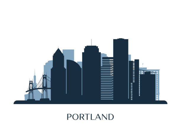 ilustrações de stock, clip art, desenhos animados e ícones de portland skyline, monochrome silhouette. vector illustration. - architecture art blue bridge