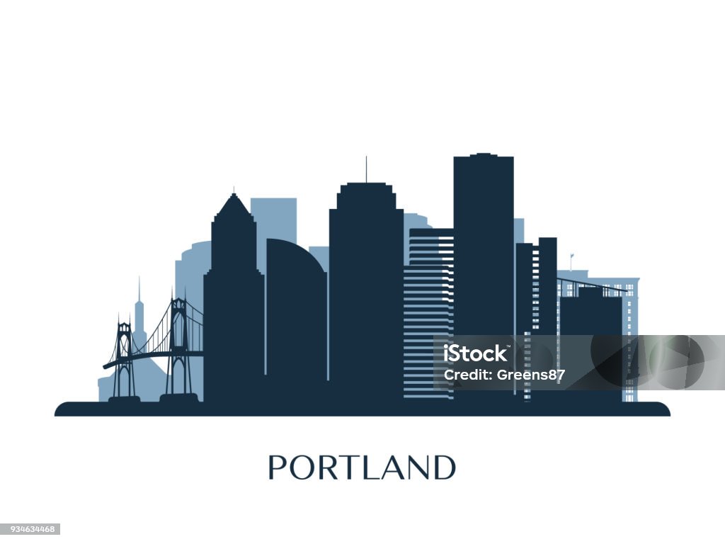 Portland skyline, monochrome silhouette. Vector illustration. Portland - Oregon stock vector
