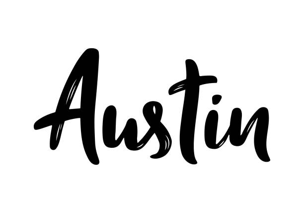 austin, texas. hand-schriftzug kalligraphie. handgezeichnete bürste kalligraphie. city design schriftzug. vektor-illustration. - austin texas stock-grafiken, -clipart, -cartoons und -symbole