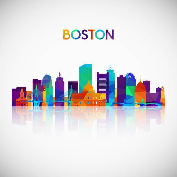 ilustraciones, imágenes clip art, dibujos animados e iconos de stock de silueta del horizonte de boston en colorido estilo geométrico. símbolo para su diseño. ilustración de vector. - boston massachusetts