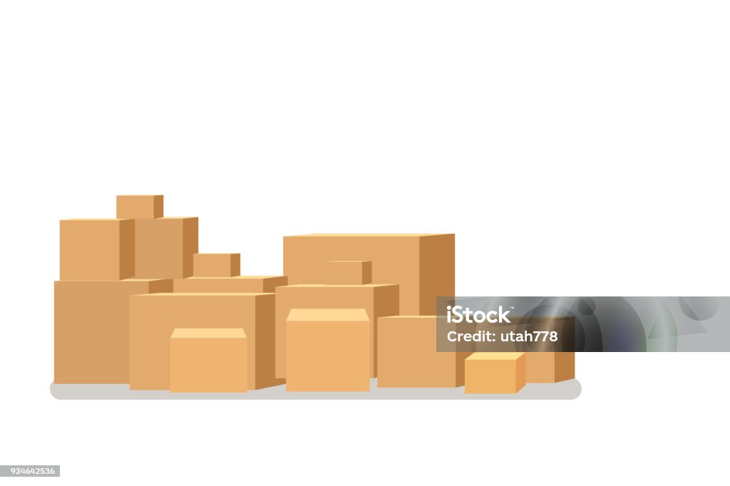 Box pile of stacked sealed Box pile of stacked sealed goods cardboard boxes. Flat style warehouse cardboard parcel boxes stack. Vector illustration isolated on white background. Cardboard Box stock vector