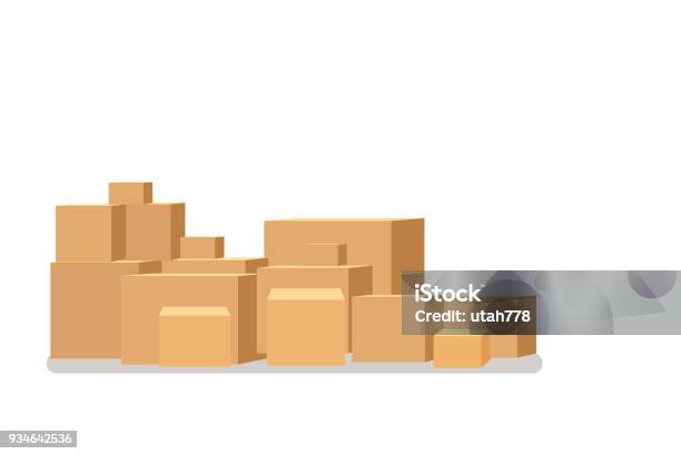 Box Pile Of Stacked Sealed Stock Illustration - Download Image Now - Cardboard Box, Stack, Box - Container