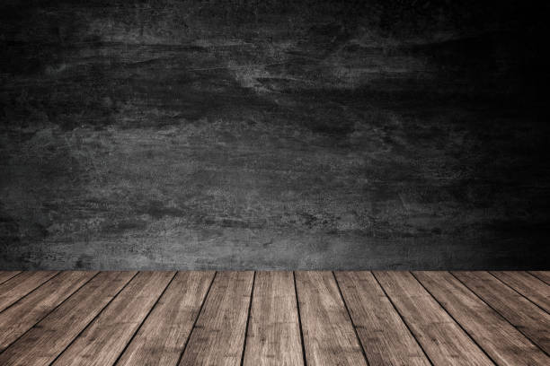 istock Empty wooden floor with dark concrete wall background, For product display. 934643306
