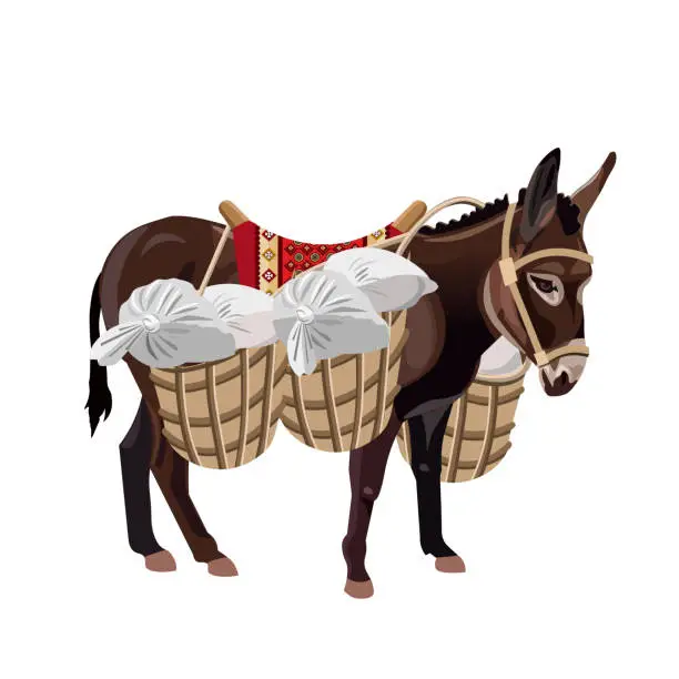 Vector illustration of Donkey with a heavy load