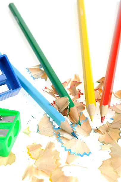 istock Color pencil and sharpener with a shaving 93465139