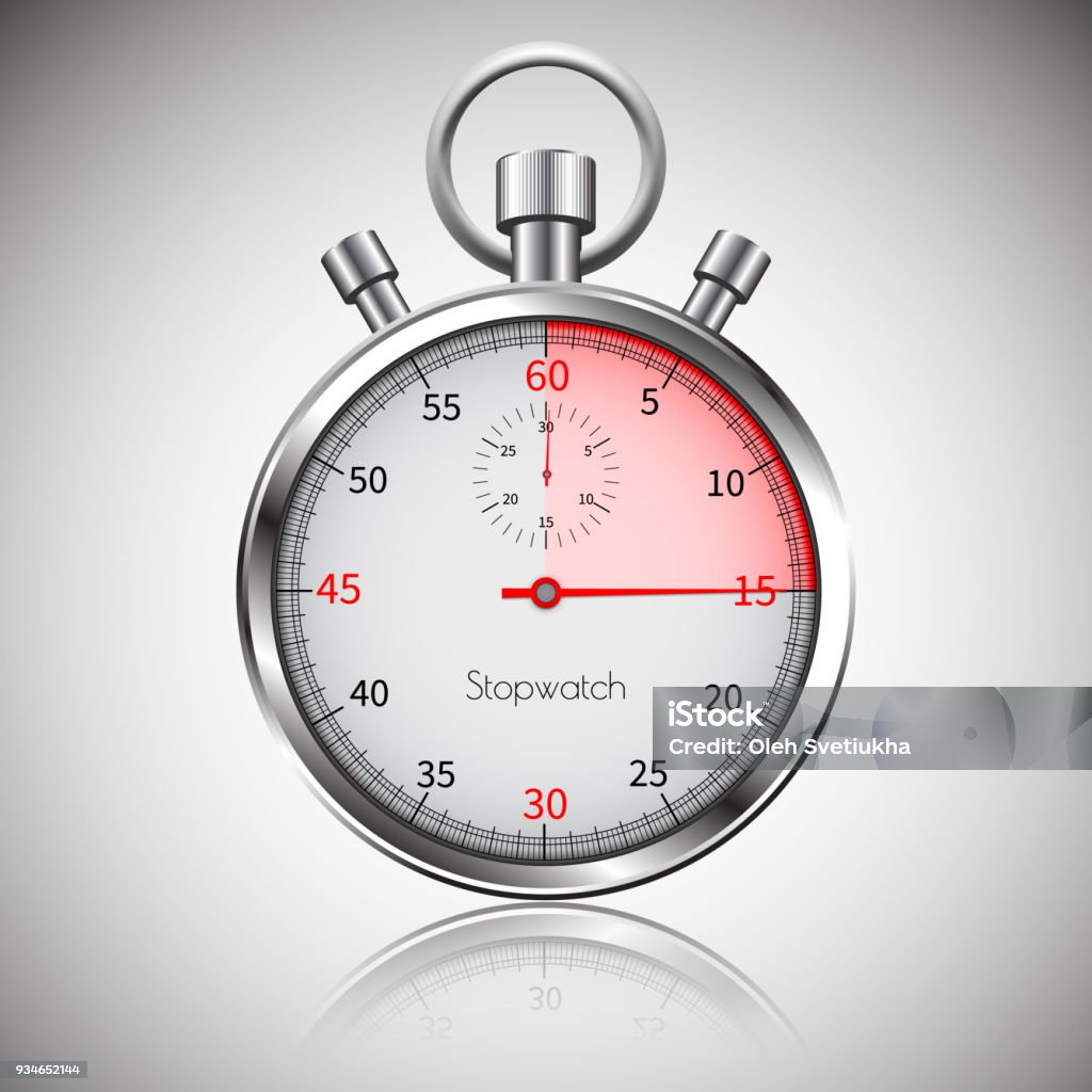 15 seconds. Silver realistic stopwatch with reflection. Vector 15 seconds. Silver realistic stopwatch with reflection. Vector. Stopwatch stock vector