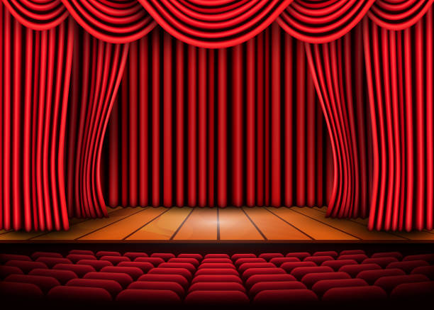 istock Theatrical scene with red curtains and wooden floor. Stock vector illustration 934652382