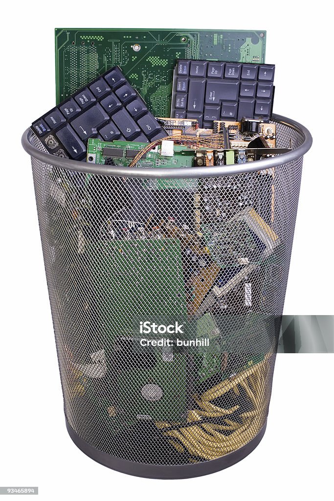 Os resíduos electrónicos de eliminação ou de reciclagem-computador Caixote do Lixo - Royalty-free Eletrónica Foto de stock