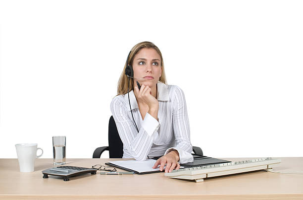 pensive pretty call center agent  jacraa2007 stock pictures, royalty-free photos & images