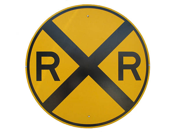amarelo sinal de comboio - railroad sign imagens e fotografias de stock