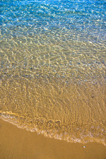 istock Seashore with blue water and orange sand and waves 934662310