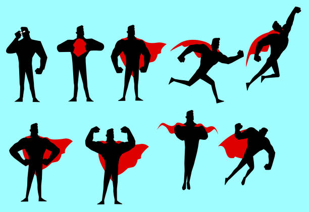Vector Superhero Silhouette Set A set of vector illustration of superhero silhouette in many different poses. Easy to grab and edit. superhero illustrations stock illustrations