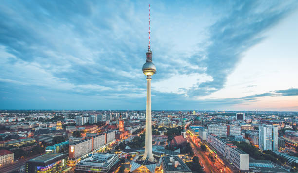 istock Berlin skyline panorama with TV tower at Alexanderplatz at night, Germany 934670038