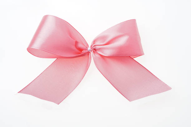 istock Pink satin textile ribbon tied in bow Isolated on white 934670624