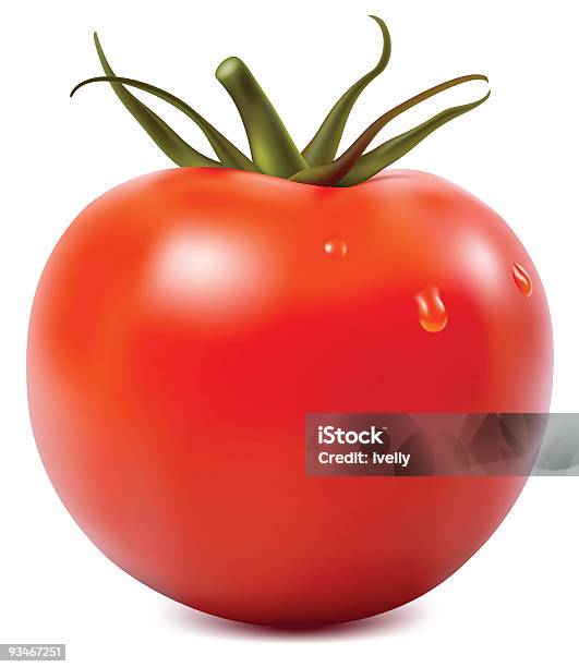 Tomato With Water Drops Illustration Stock Illustration - Download Image Now - Color Image, Drop, Freshness