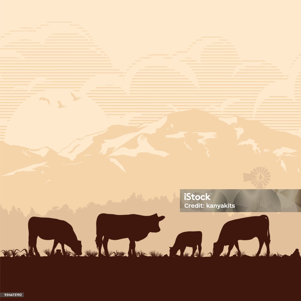 Silhouette of cattle in countryside, Vector Illustration No layers Domestic Cattle stock vector