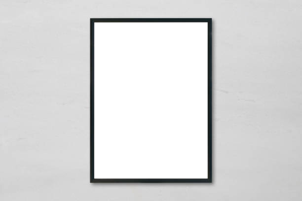 istock Mock up blank poster picture frame hanging on white marble wall background in room - can be used mockup for montage products display and design key visual layout. 934682046