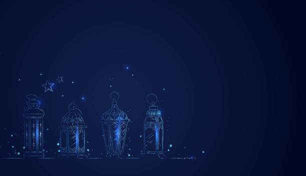 ручная иллюстрация рамадан фонарей с огнями - eid al fitr stock illustrations