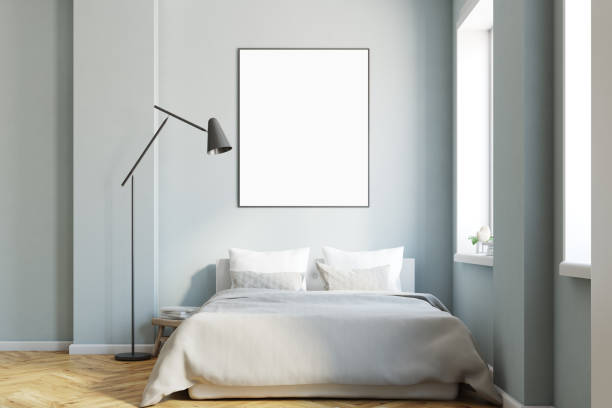 istock Gray bedroom interior with a poster 934683012