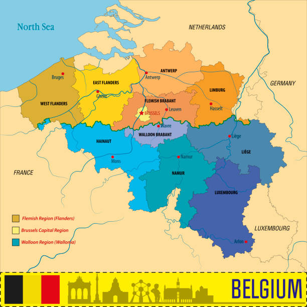 illustrazioni stock, clip art, cartoni animati e icone di tendenza di mappa vettoriale politica del belgio - namur province