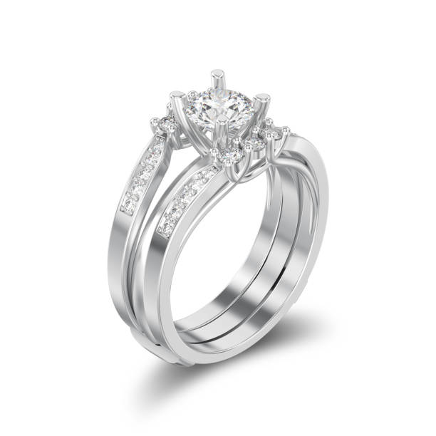 istock 3D illustration isolated white gold or silver two shanks decorative diamond ring with shadow 934690250