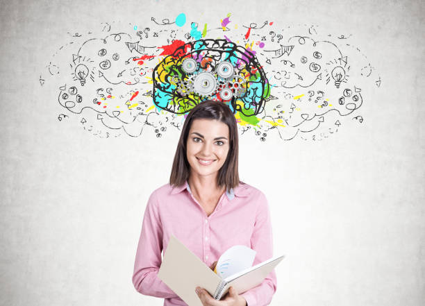 istock Smiling young woman, copybook, cog brain 934690614