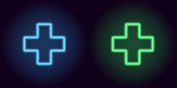 ilustrações de stock, clip art, desenhos animados e ícones de blue and green neon medical cross - green cross