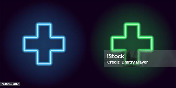 Blue And Green Neon Medical Cross Stock Illustration - Download Image Now - Green Color, Neon Lighting, Plus Computer Key