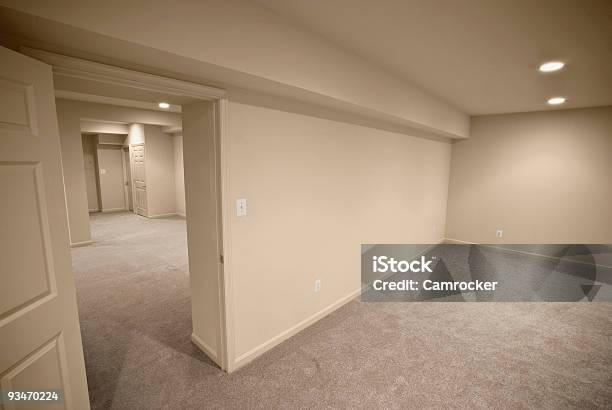 A Completely Beige Interior Of A House Stock Photo - Download Image Now - Basement, Home Addition, Carpet - Decor