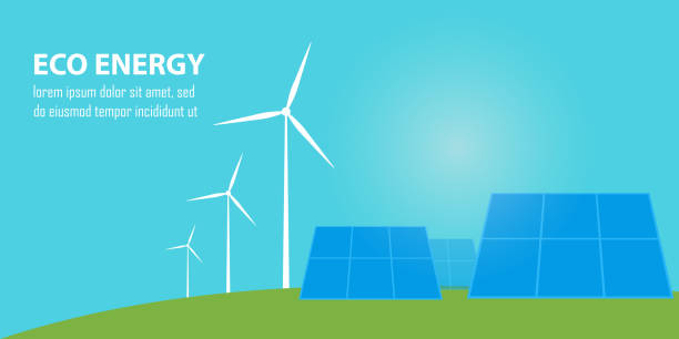 öko-energie-banner. sonne und wind-stromerzeugung - solar power station solar energy sun clean stock-grafiken, -clipart, -cartoons und -symbole