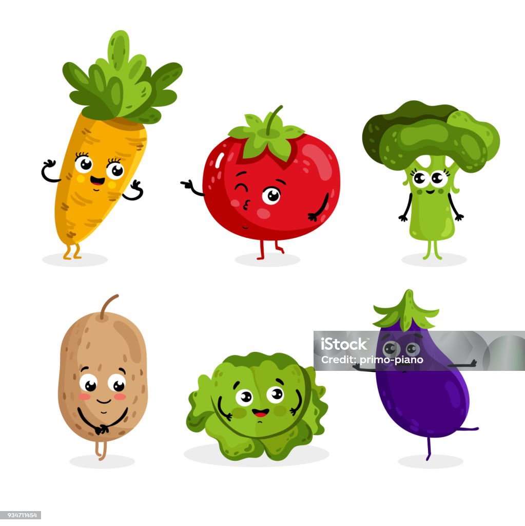 Ilustración de Dibujos Animados Divertidos Personajes Vegetales Aisladas y  más Vectores Libres de Derechos de Fruta - iStock