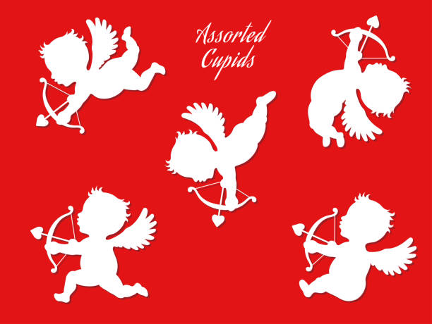 A set of assorted white cupids in various poses. A set of assorted white cupids in various poses, vector illustrations. japanese angel stock illustrations
