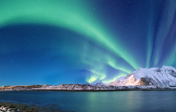 istock Northen light under mountains. Beautiful natural landscape in the Norway 934714278
