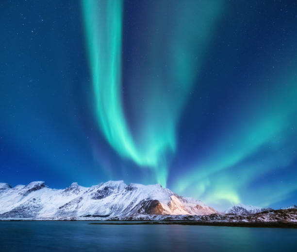istock Northen light under mountains. Beautiful natural landscape in the Norway 934714282