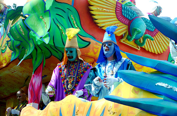 Mardi Gras Parade - Krewe members. stock photo