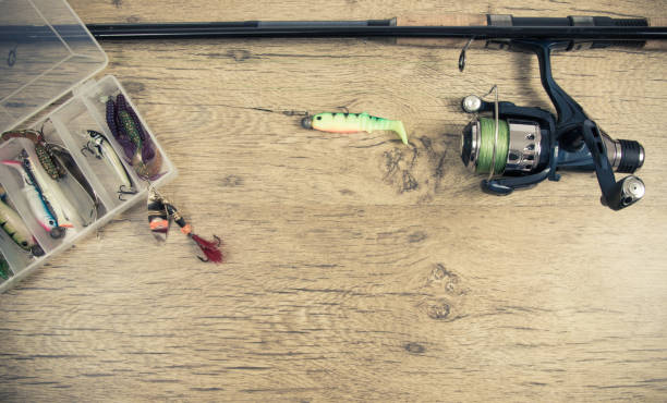 istock Fishing equipment. Spinning method. A place for an inscription. 934717440