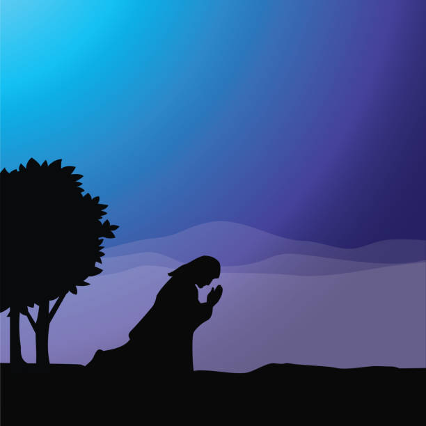 Jesus praying Vector illustration of praying in Gethsemane. garden of gethsemane stock illustrations