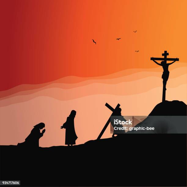 Jesus Praying And Joueney To Calvary Stock Illustration - Download Image Now - Carrying, Jesus Christ, Garden Of Gethsemane