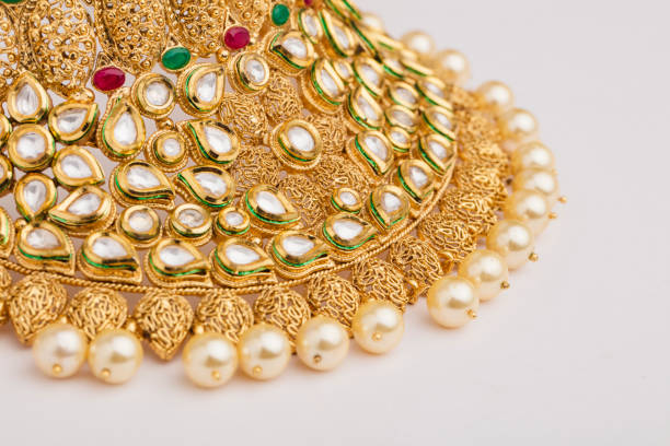 istock Indian traditional gold necklace with stones 934717878