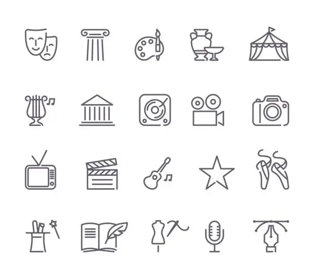 Vector illustration of Culture and Creative Fine Art Line Icons Set