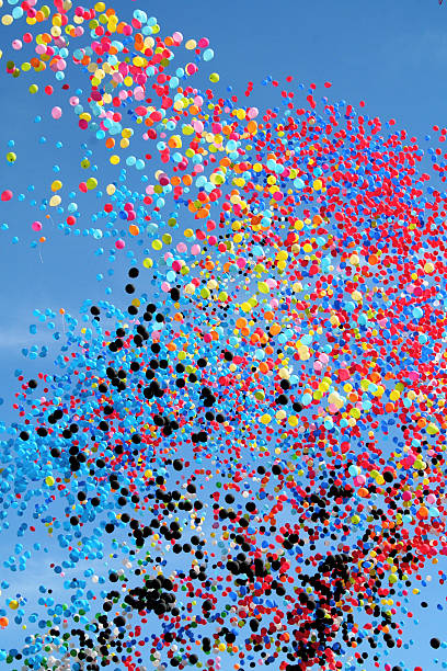 flying balloons in the blue sky