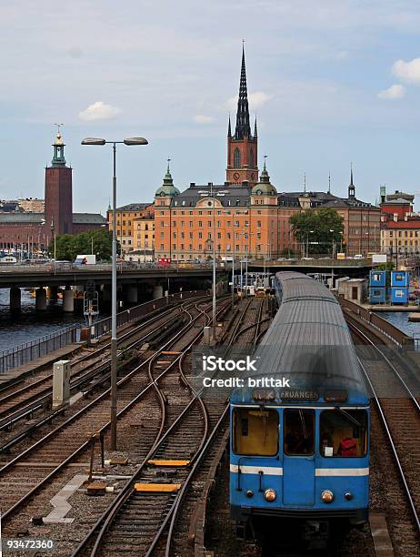 Subway Train With Stockholm Old City In The Background Stock Photo - Download Image Now