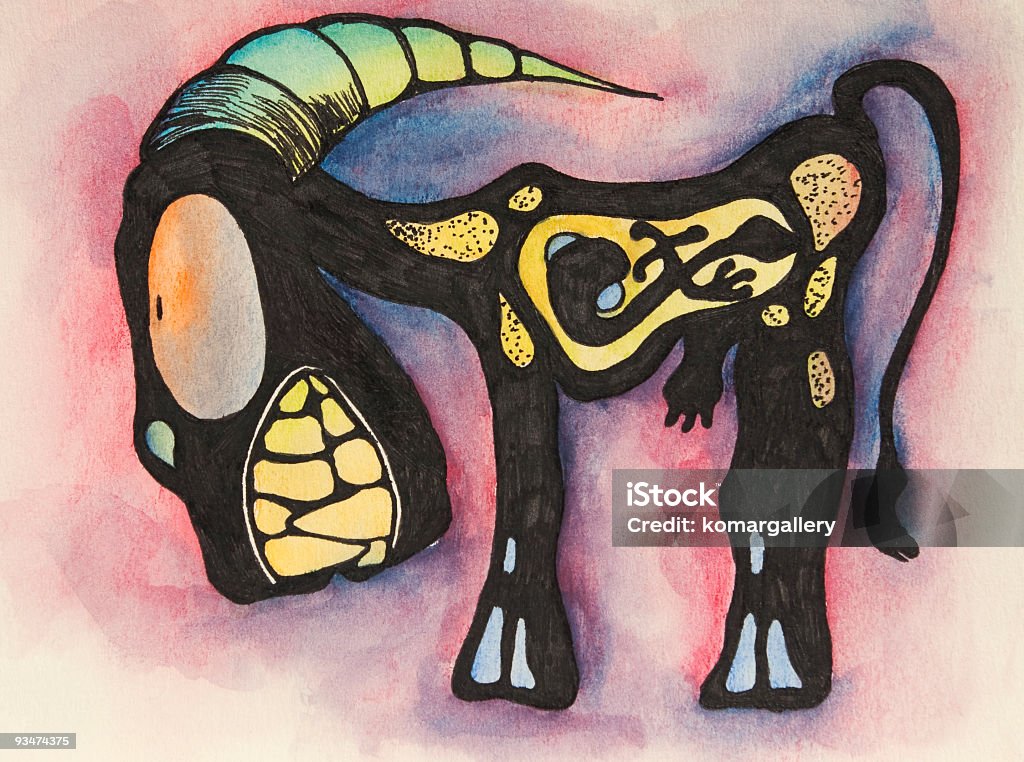 Рука нарисованные Коза в кремовых бумага - Стоковые иллюстрации Коза - Копытное животное роялти-фри