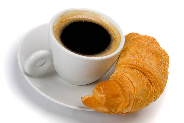 istock Cup of coffee with croissant 93474751