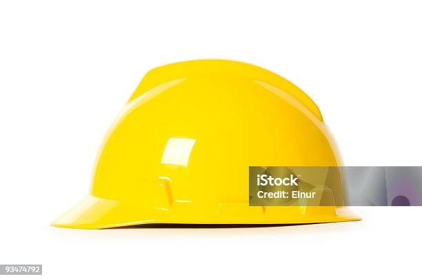 Casco Duro Aislado Sobre El Fondo Blanco Foto de stock y más banco de imágenes de Accesorio de cabeza - Accesorio de cabeza, Amarillo - Color, Blanco - Color