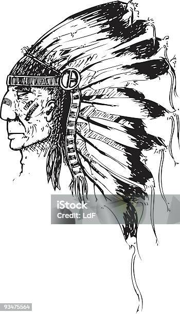 Профиль Sioux — стоковая векторная графика и другие изображения на тему Аборигенная культура - Аборигенная культура, Мужчины, Набросок