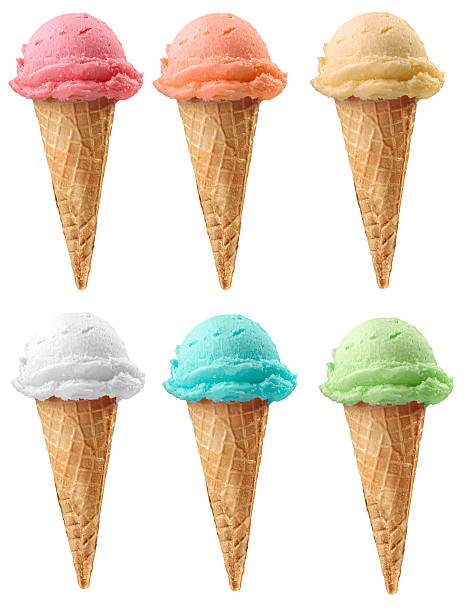 istock Six ice cream cones of 6 different flavors 93476847